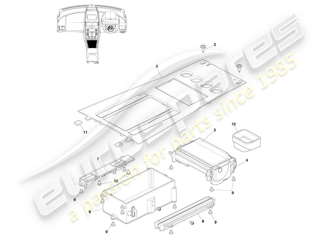 aston martin v8 vantage (2005) console anteriore, asm, diagramma delle parti 16my