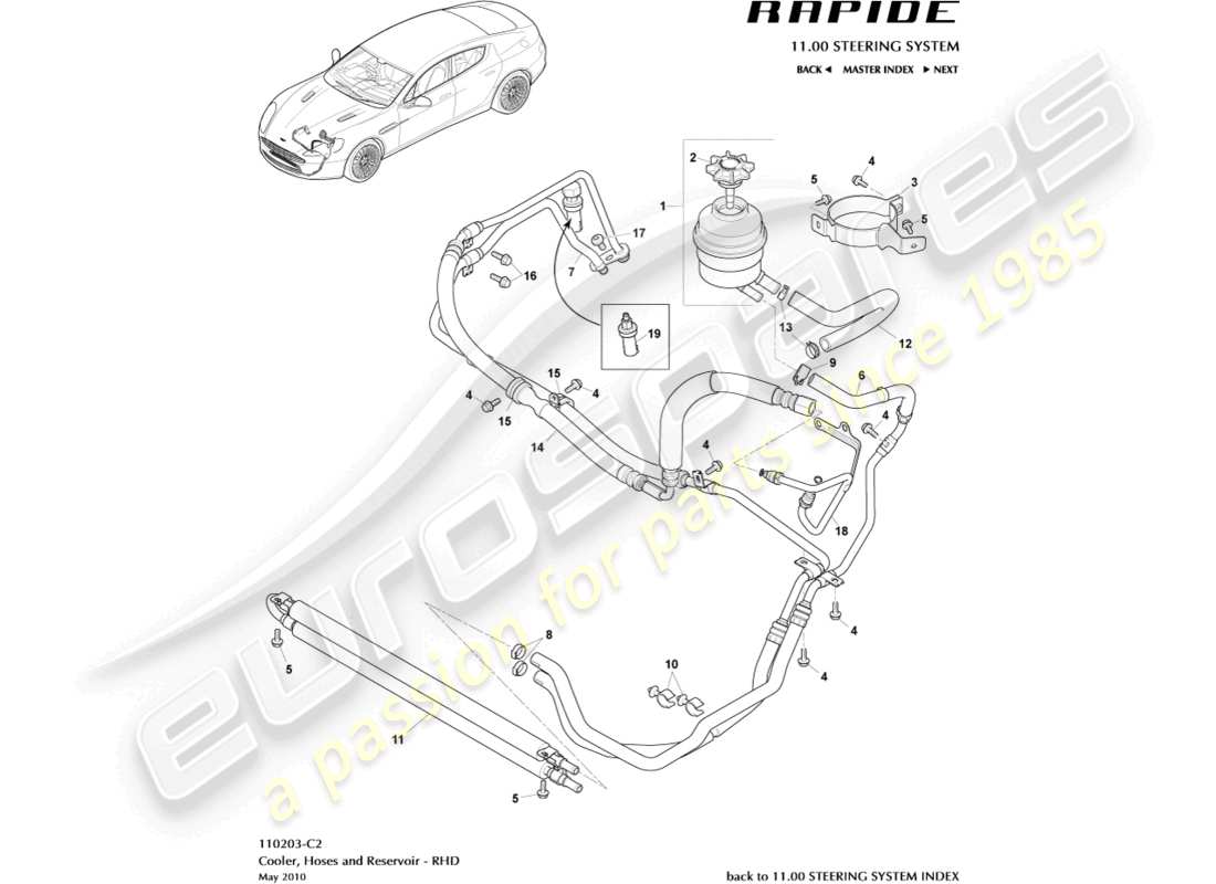 aston martin rapide (2010) tubi pas, guida a destra diagramma delle parti