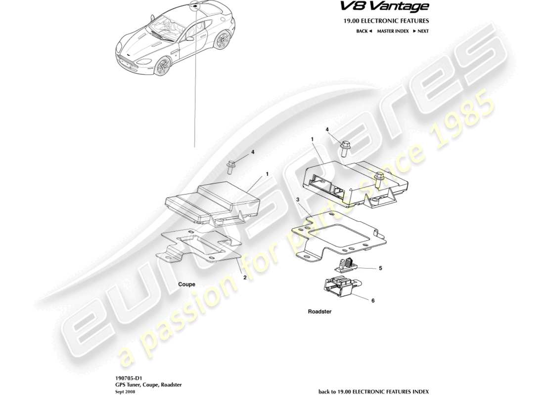 aston martin v8 vantage (2006) diagramma delle parti del sintonizzatore gps