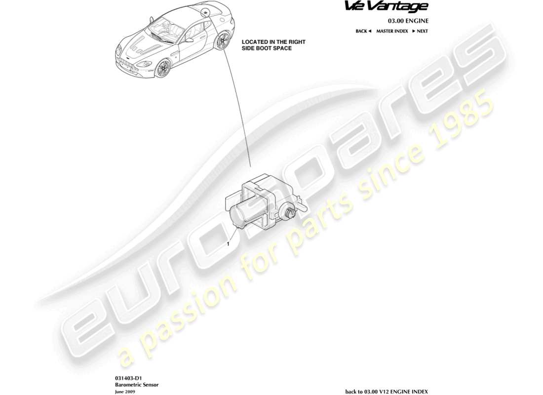 aston martin v12 vantage (2011) diagramma delle parti del sensore barometrico