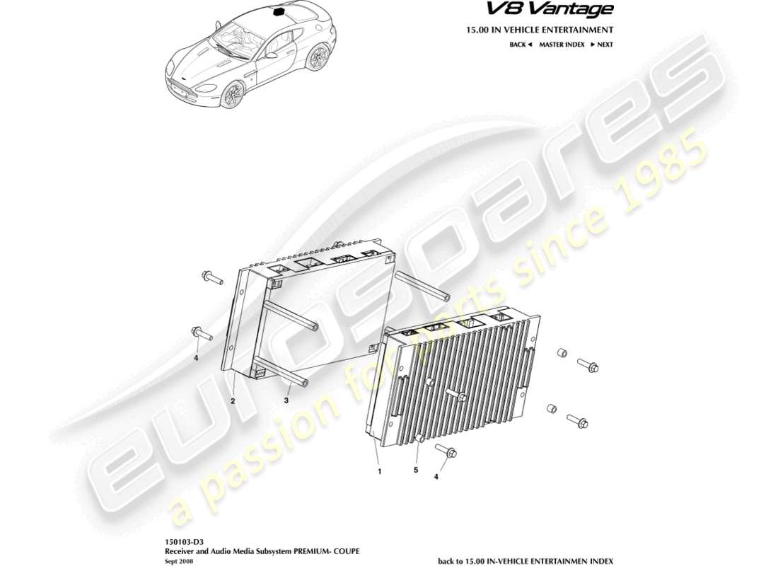 aston martin v8 vantage (2006) amplificatori premium, diagramma delle parti coupé