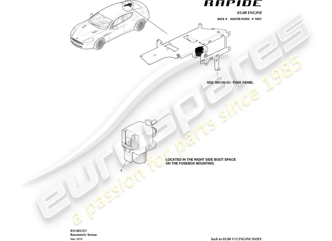 aston martin rapide (2012) diagramma delle parti del sensore barometrico