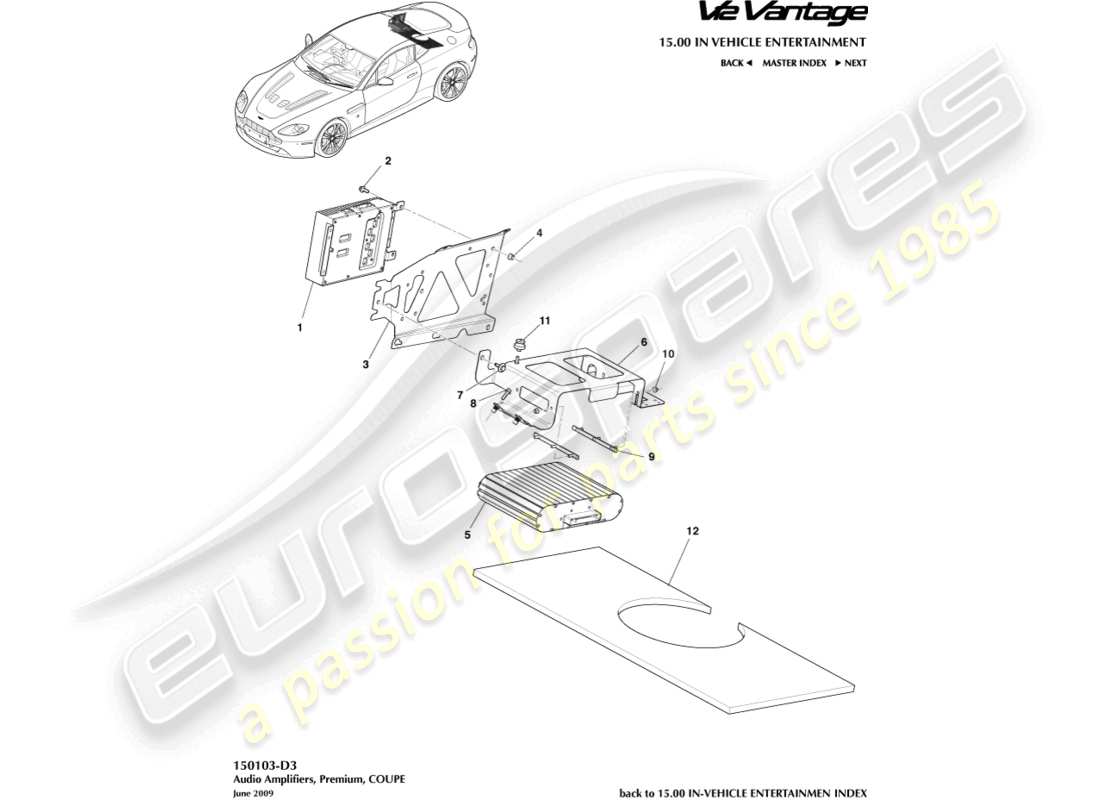 aston martin v12 vantage (2013) amplificatori premium, diagramma delle parti coupé