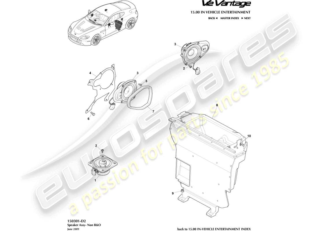 aston martin v12 vantage (2010) altoparlante, diagramma della parte base