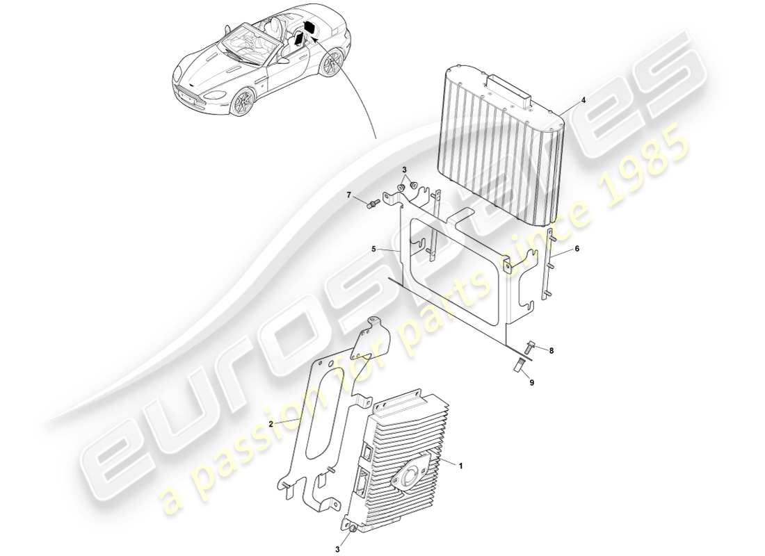 aston martin v8 vantage (2005) amplificatori b&o, diagramma delle parti della roadster