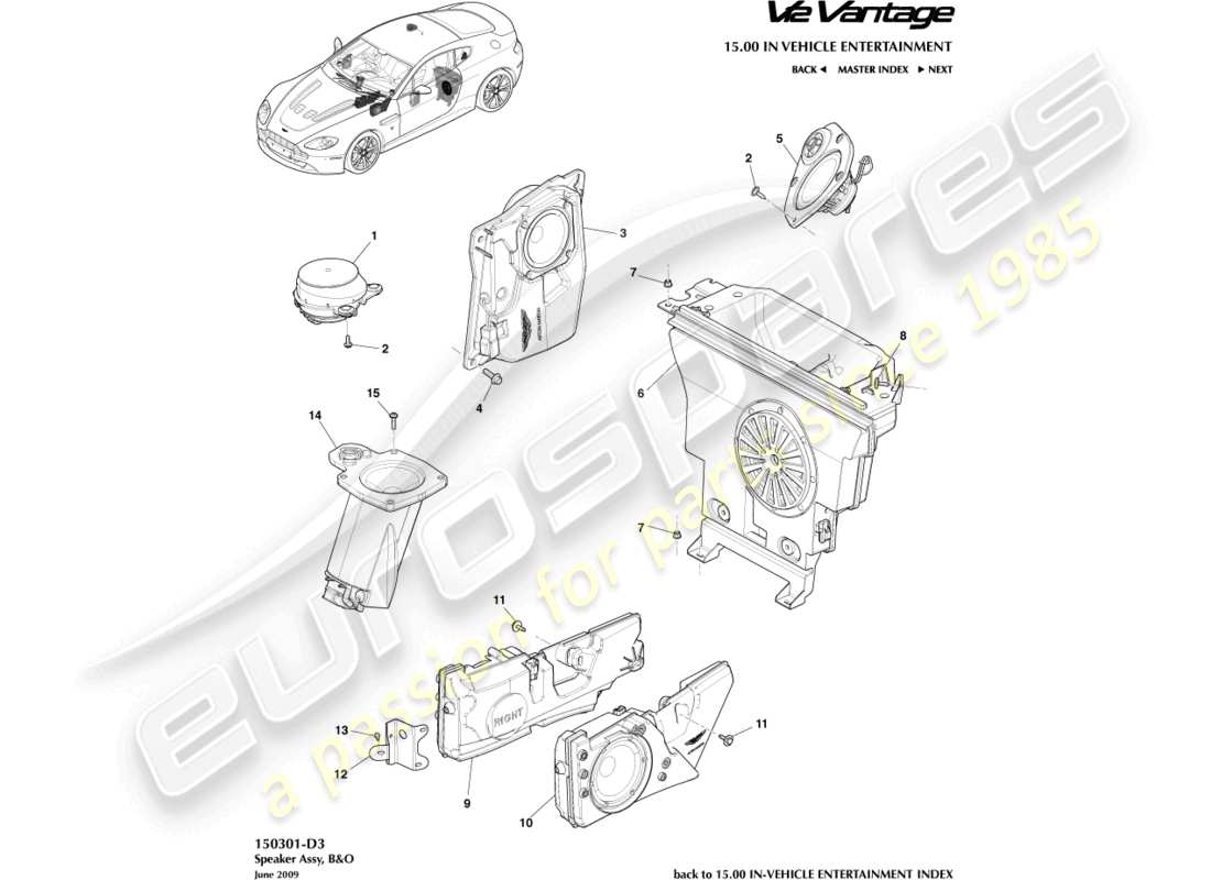aston martin v12 vantage (2011) altoparlante, diagramma delle parti b&o