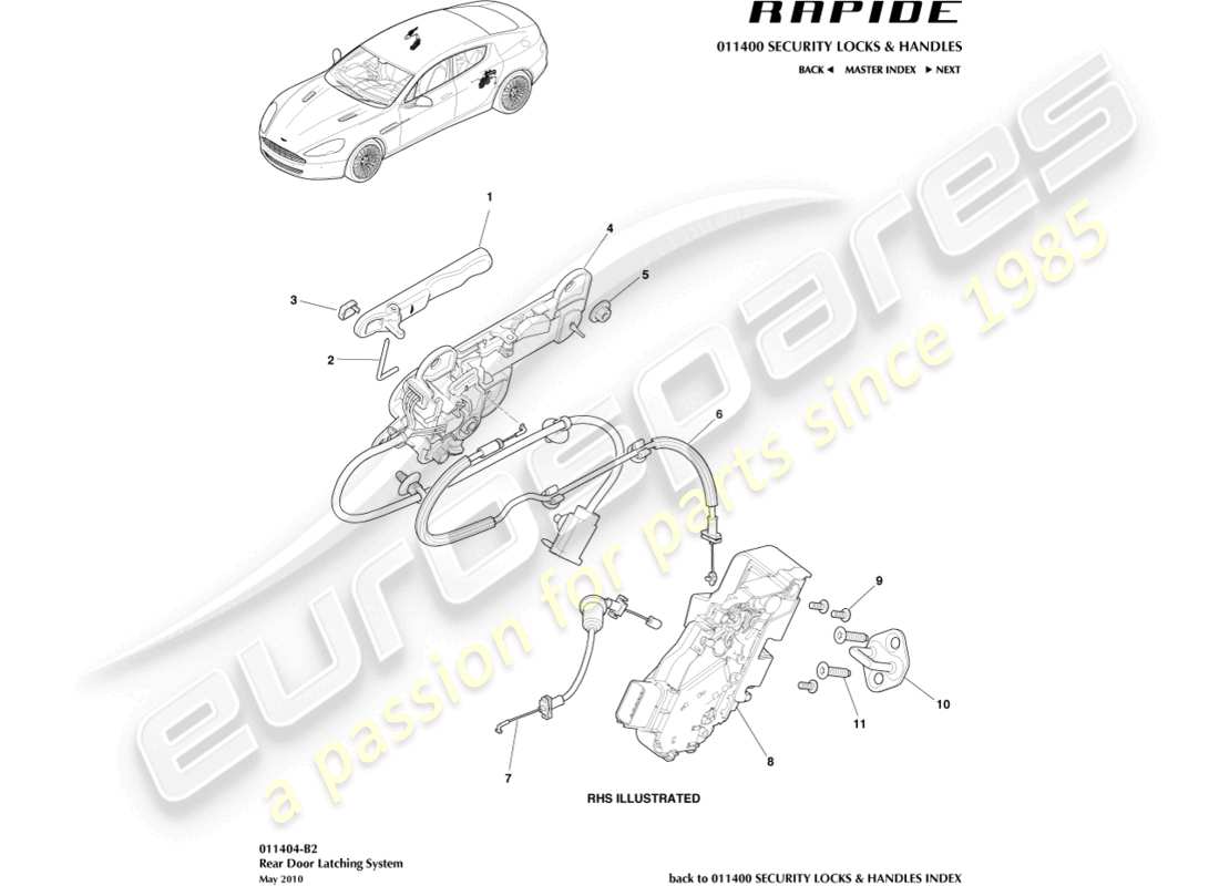 aston martin rapide (2012) chiusura della porta posteriore diagramma delle parti