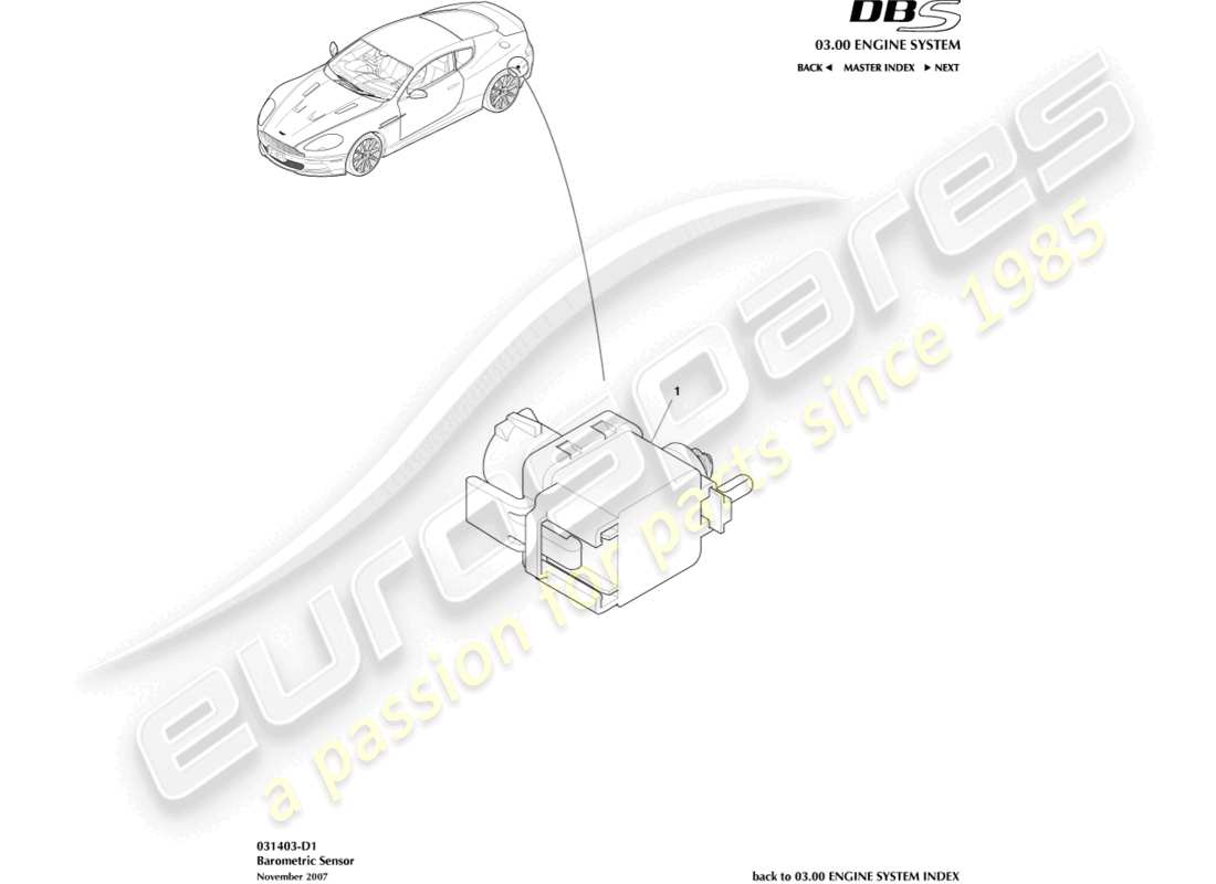 aston martin dbs (2014) sensore barometrico diagramma delle parti
