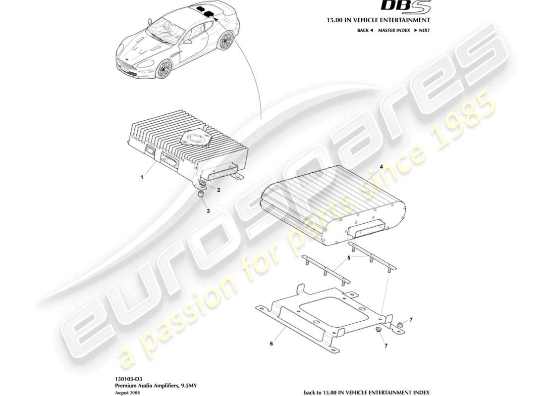 aston martin dbs (2007) amplificatori premium, coupé diagramma delle parti
