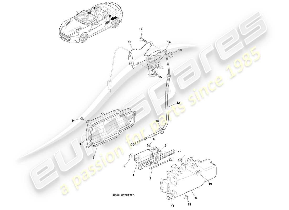 aston martin vanquish (2014) chiusure per tonneau diagramma delle parti