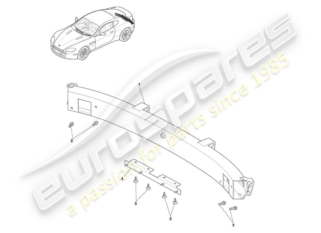 aston martin v8 vantage (2007) diagramma delle parti dell'armatura del paraurti posteriore
