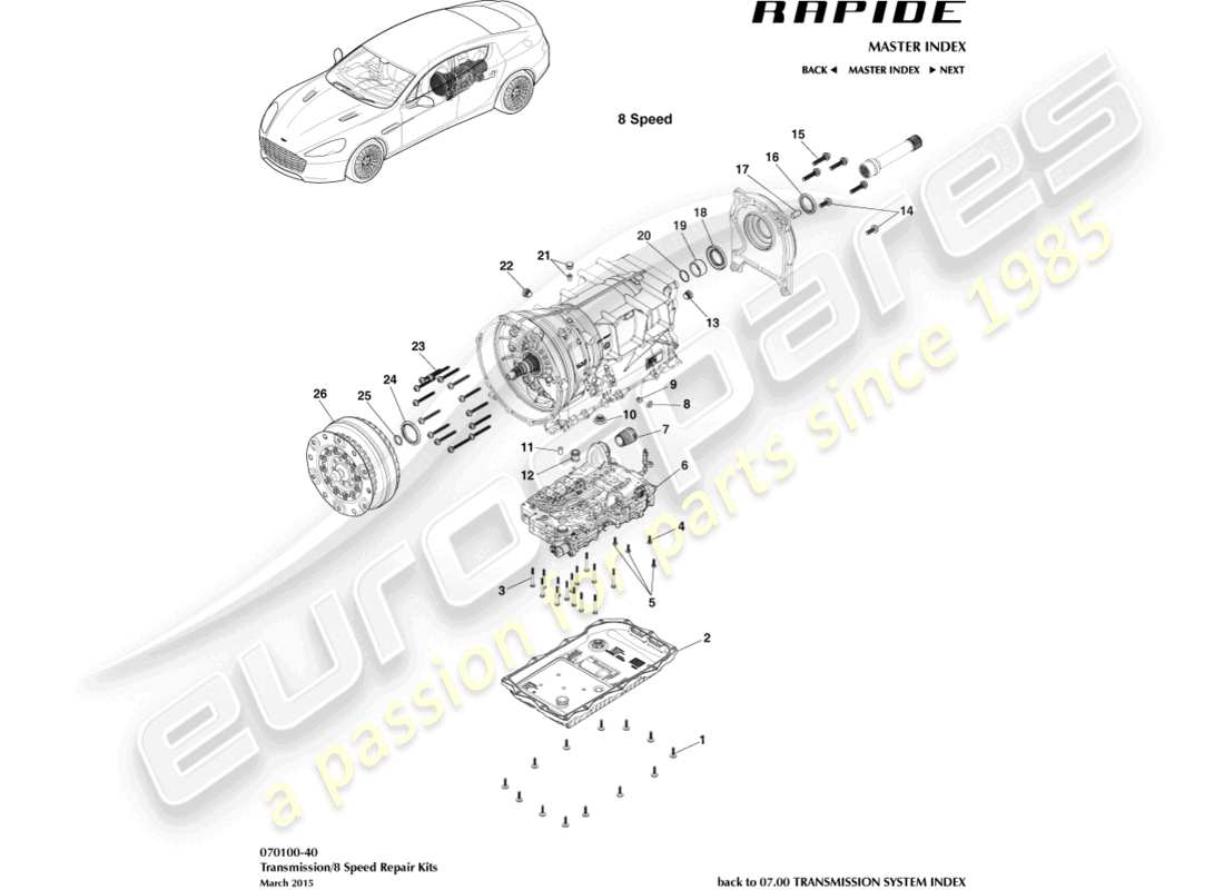 aston martin rapide (2013) getriebesätze, 8 spd teilediagramm