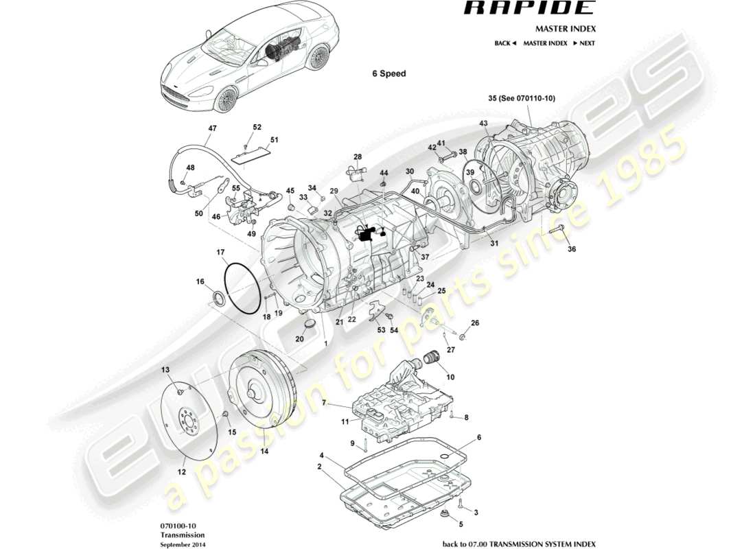 aston martin rapide (2013) transaxle-teilediagramm