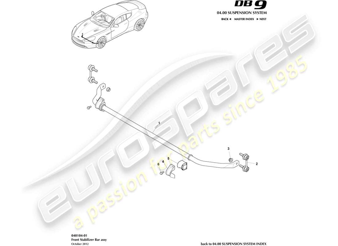 aston martin db9 (2016) barra stabilizzatrice anteriore diagramma delle parti