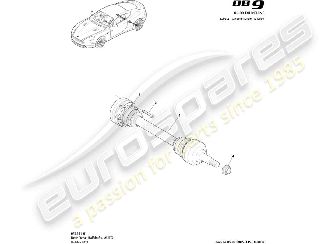aston martin db9 (2017) gruppo semialbero posteriore diagramma delle parti