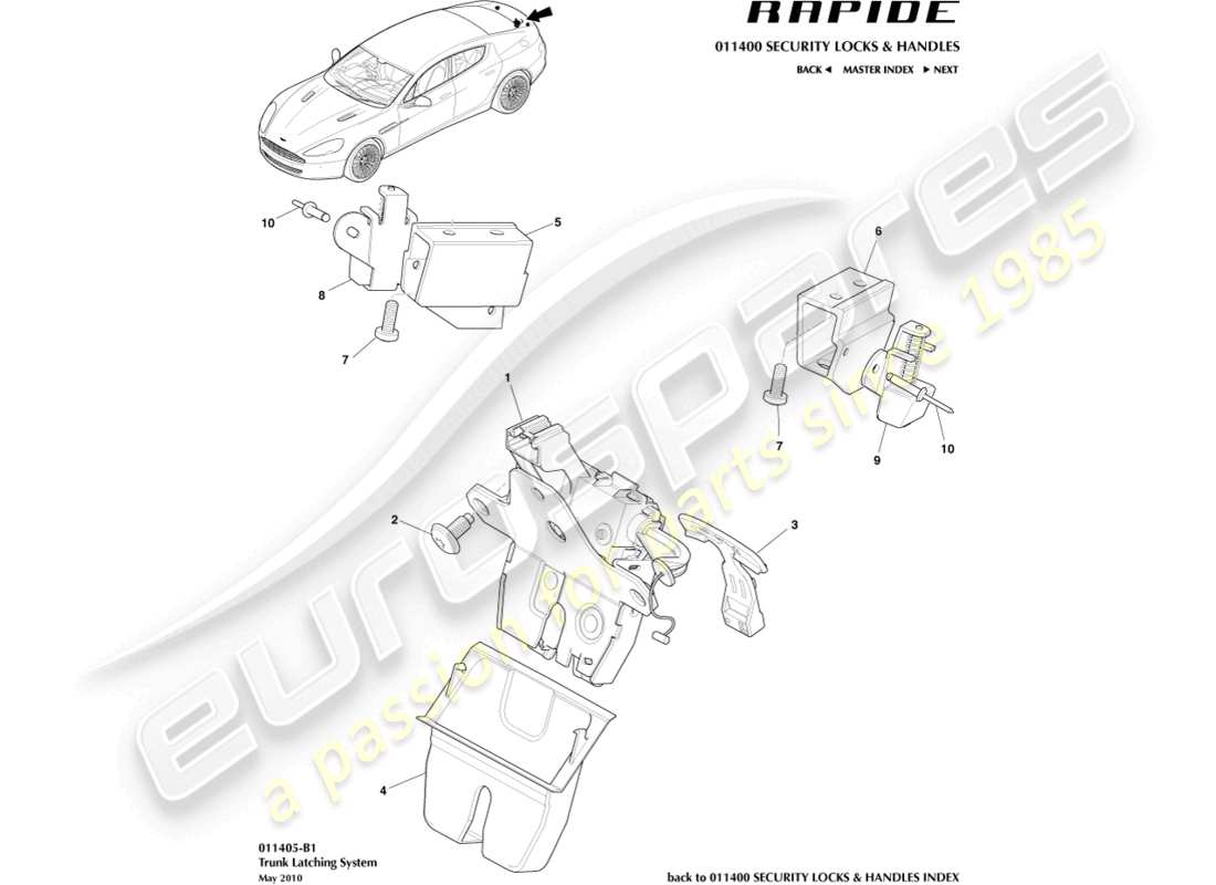 aston martin rapide (2012) diagramma delle parti del sistema di chiusura del bagagliaio