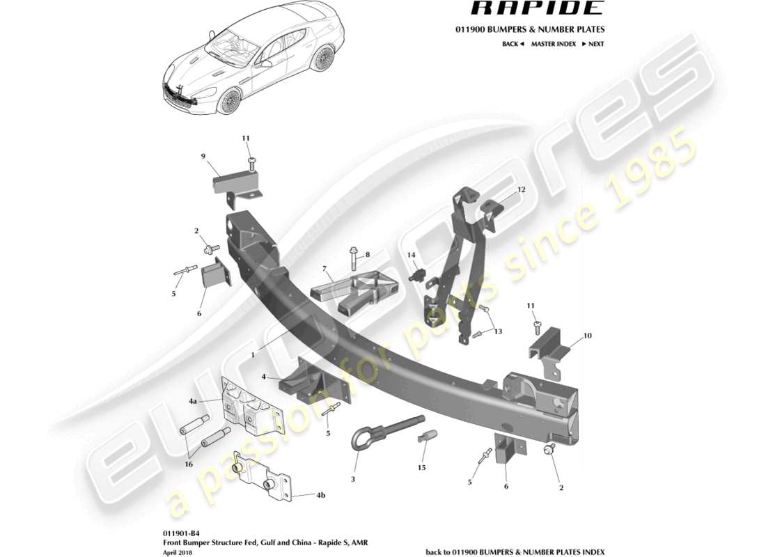 aston martin rapide (2012) struttura del paraurti anteriore, fed s, gcc, diagramma delle parti cinesi