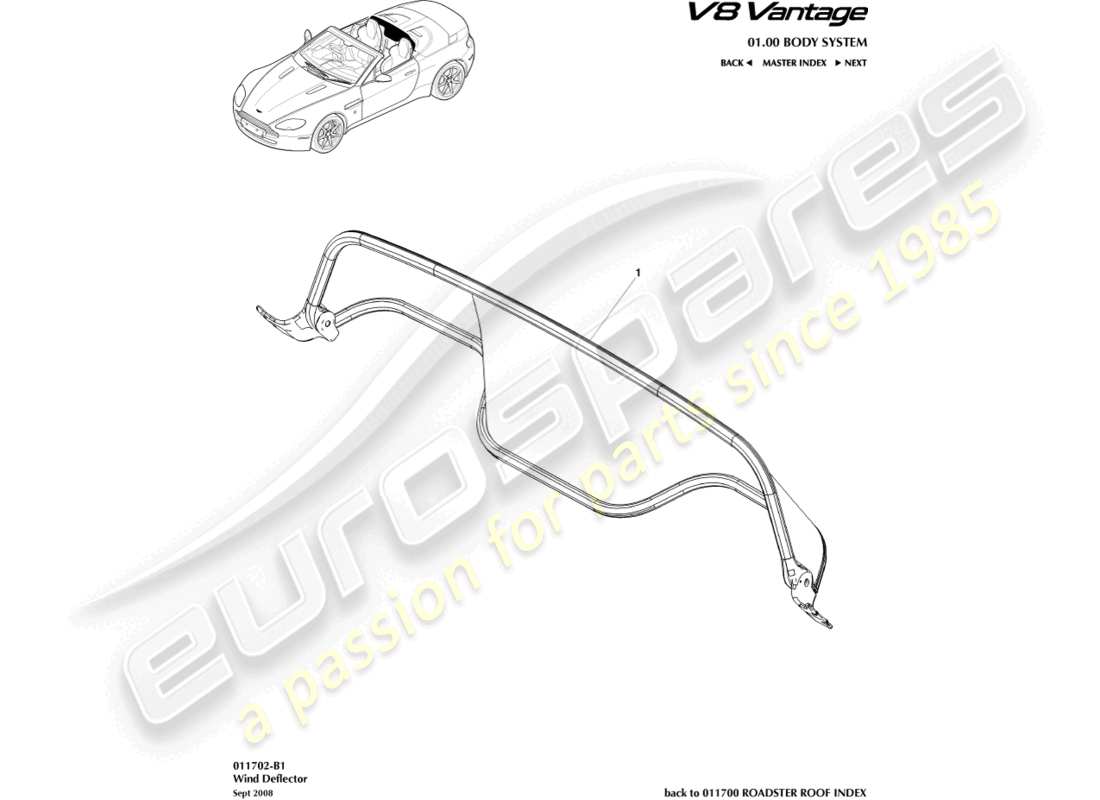 aston martin v8 vantage (2006) schema delle parti deflettore del vento