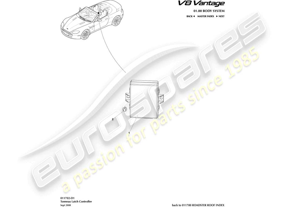 aston martin v8 vantage (2006) diagramma delle parti del controller della chiusura del tonneau