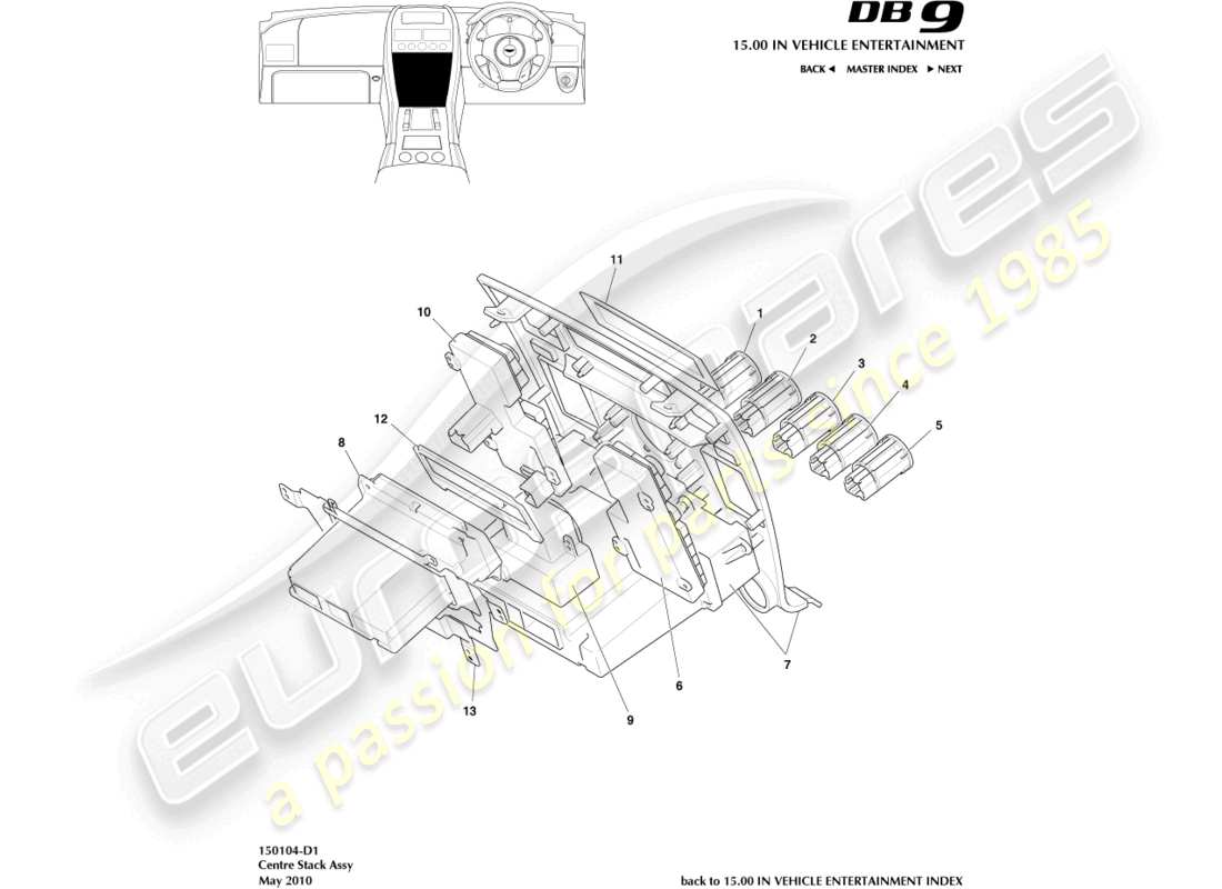 aston martin db9 (2006) diagramma delle parti della pila centrale