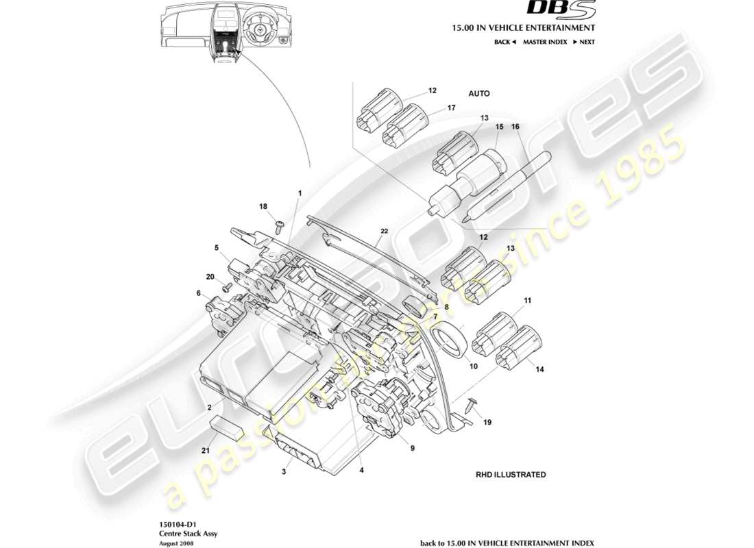 aston martin dbs (2013) diagramma delle parti della pila centrale
