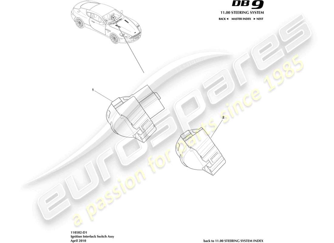 aston martin db9 (2008) schema delle parti del gruppo interruttore di accensione