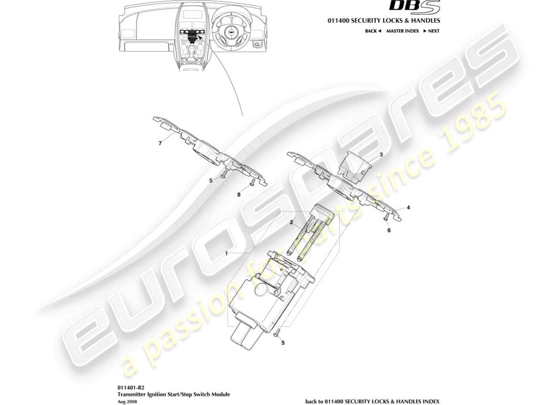 aston martin dbs (2013) diagramma delle parti del modulo di avvio/arresto