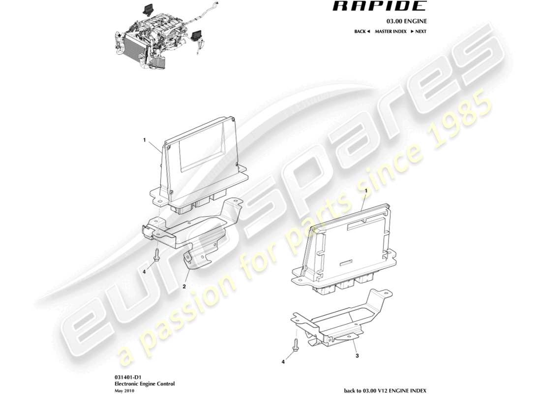 aston martin rapide (2012) diagramma delle parti del controllo elettronico del motore