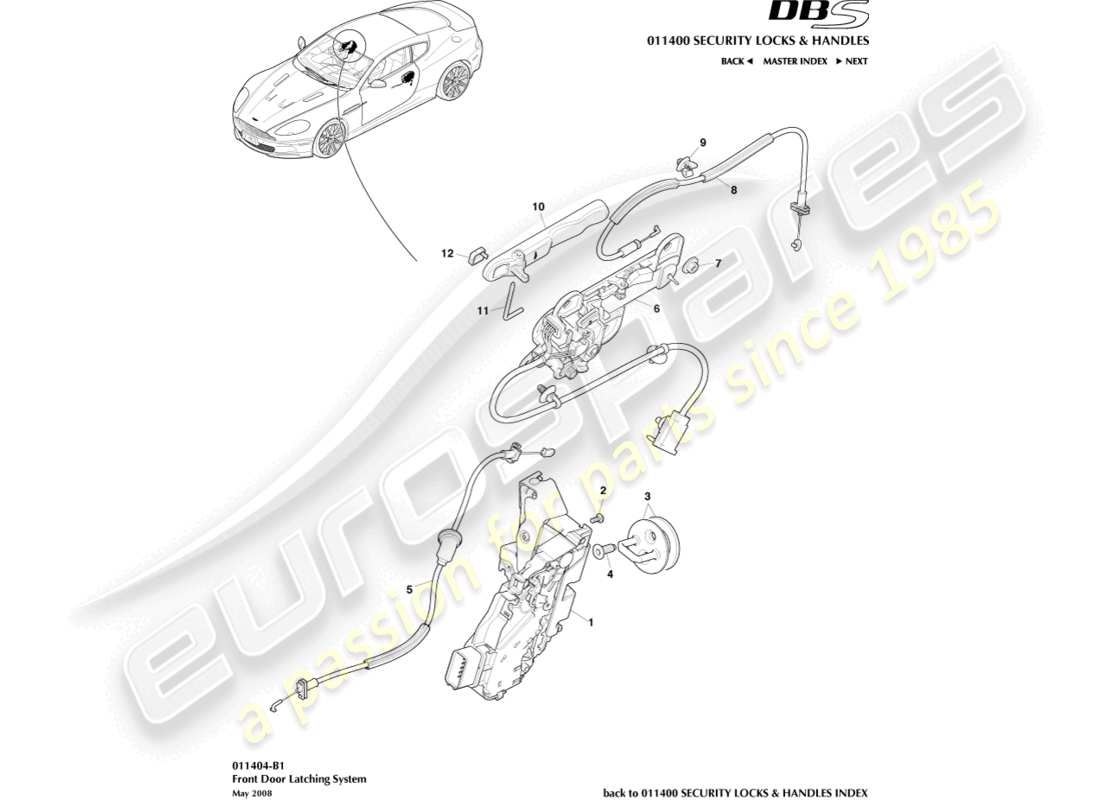 aston martin dbs (2010) chiusura della porta anteriore diagramma delle parti