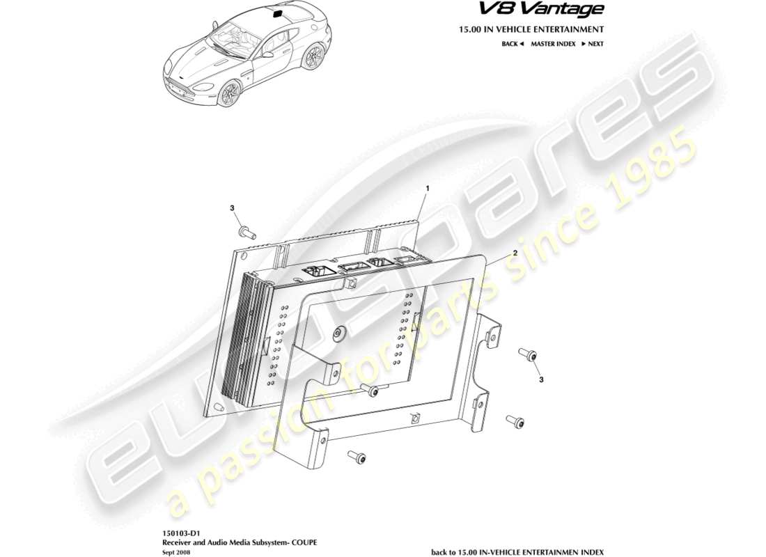 aston martin v8 vantage (2006) amplificatore, diagramma delle parti del coupé