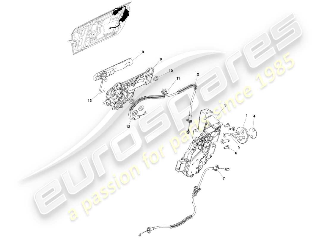 aston martin v8 vantage (2005) schema delle parti della serratura della porta anteriore