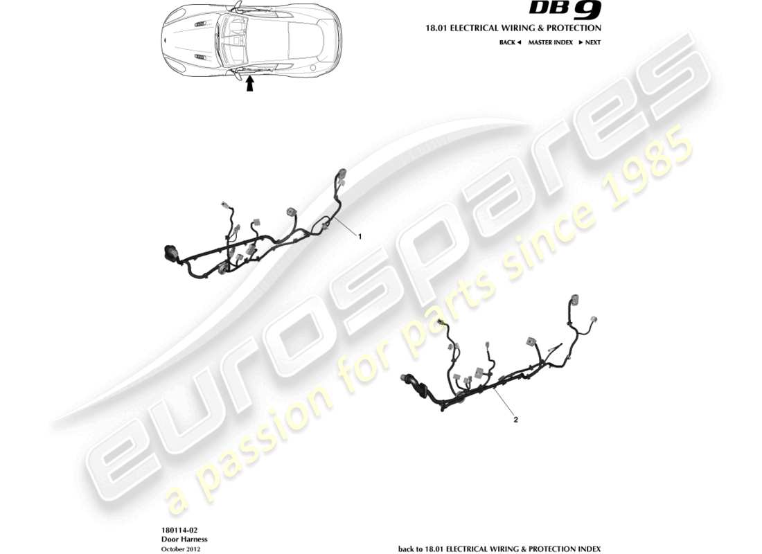 aston martin db9 (2016) diagramma delle parti del cablaggio della porta