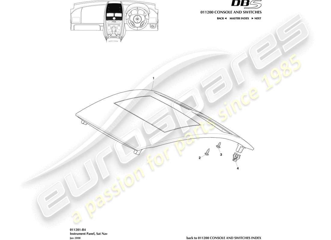 aston martin dbs (2014) instrumententafel, navi teilediagramm