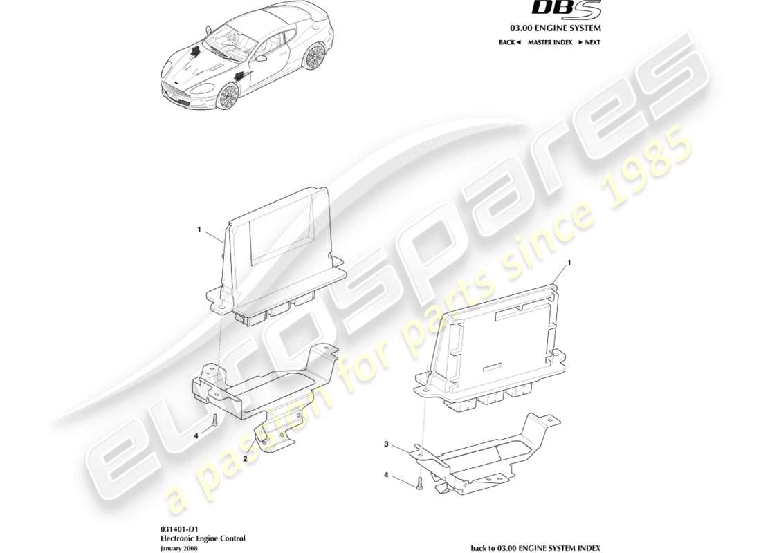 aston martin dbs (2013) diagramma delle parti del controllo elettronico del motore