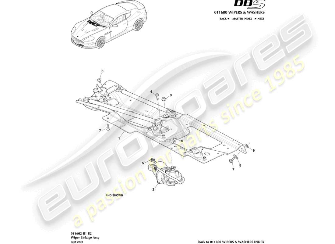 aston martin dbs (2007) gruppo collegamento tergicristallo diagramma delle parti