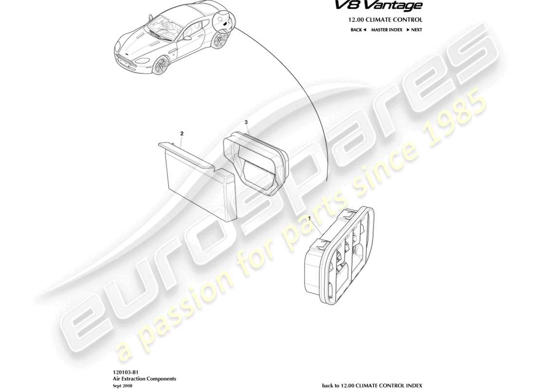 aston martin v8 vantage (2012) diagramma delle parti dei componenti di estrazione dell'aria