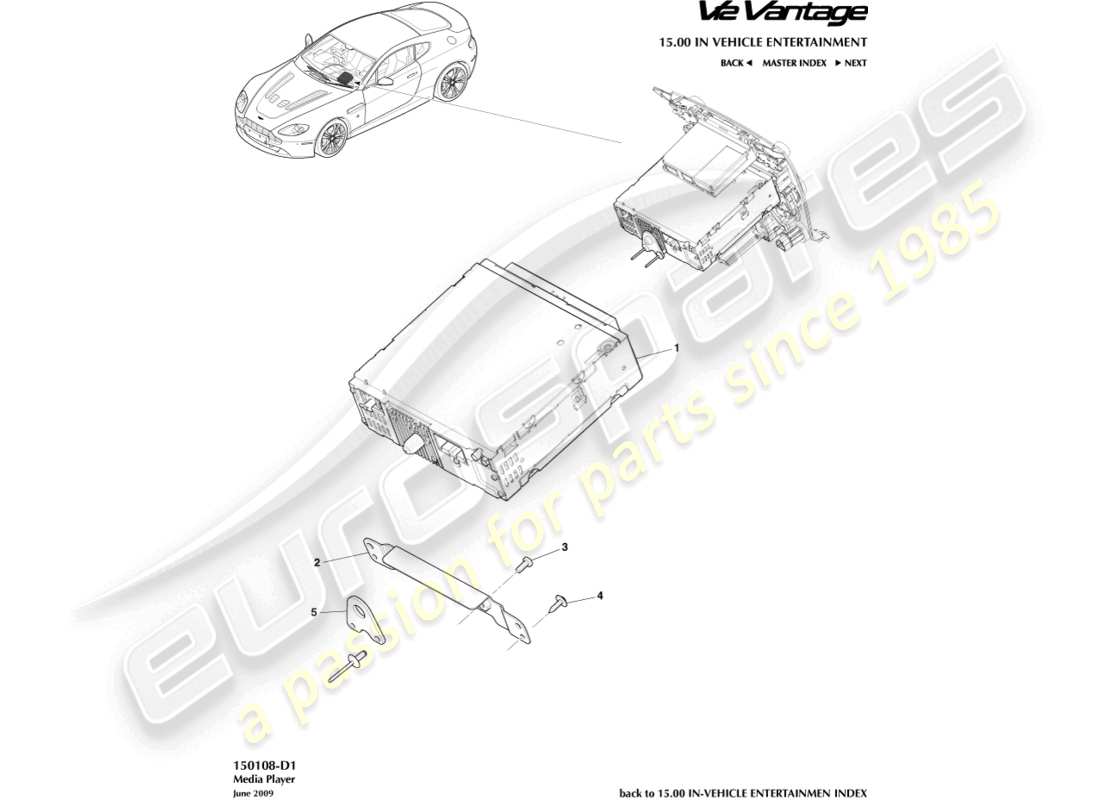 aston martin v12 vantage (2013) diagramma delle parti del lettore multimediale