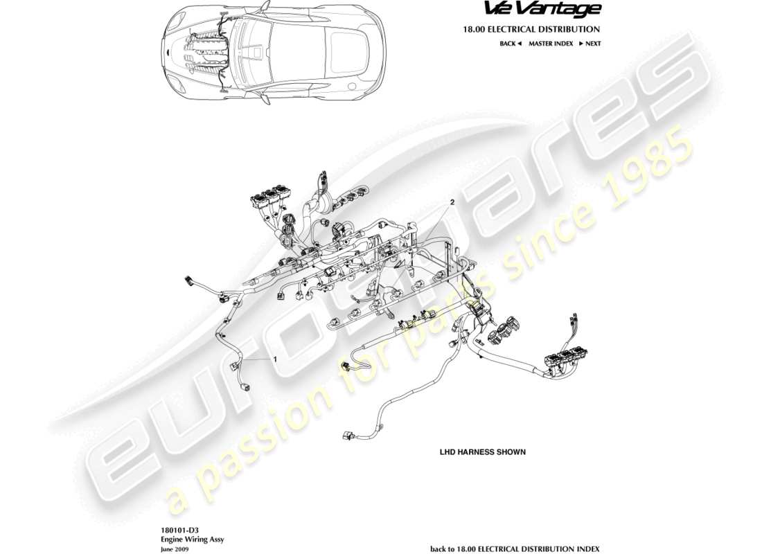 aston martin v12 vantage (2010) diagramma delle parti del cablaggio del motore