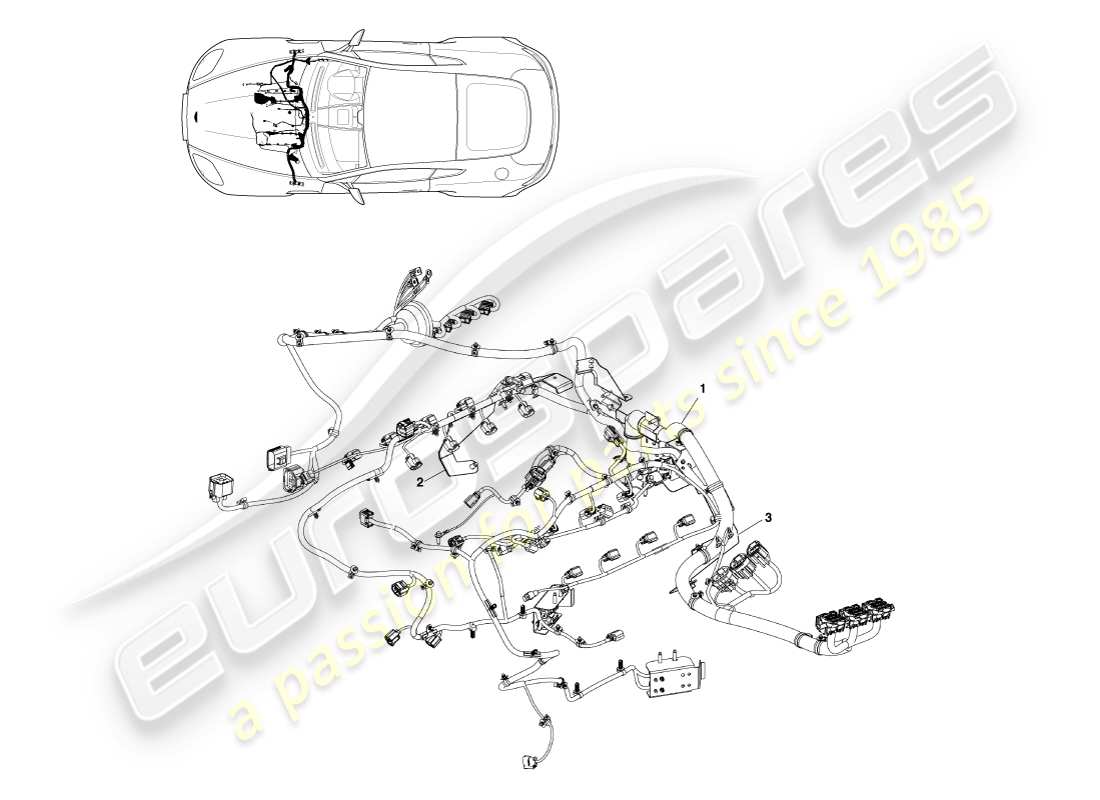 aston martin v8 vantage (2005) diagramma delle parti del cablaggio del motore