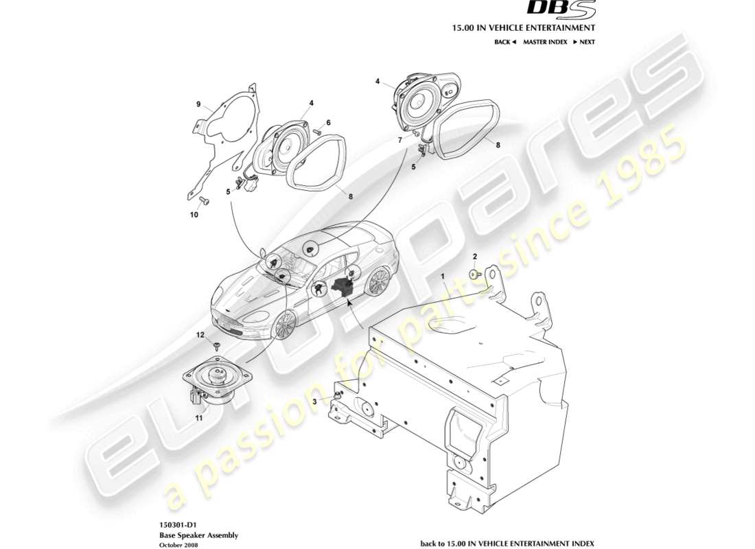 aston martin dbs (2008) altoparlante, base diagramma delle parti