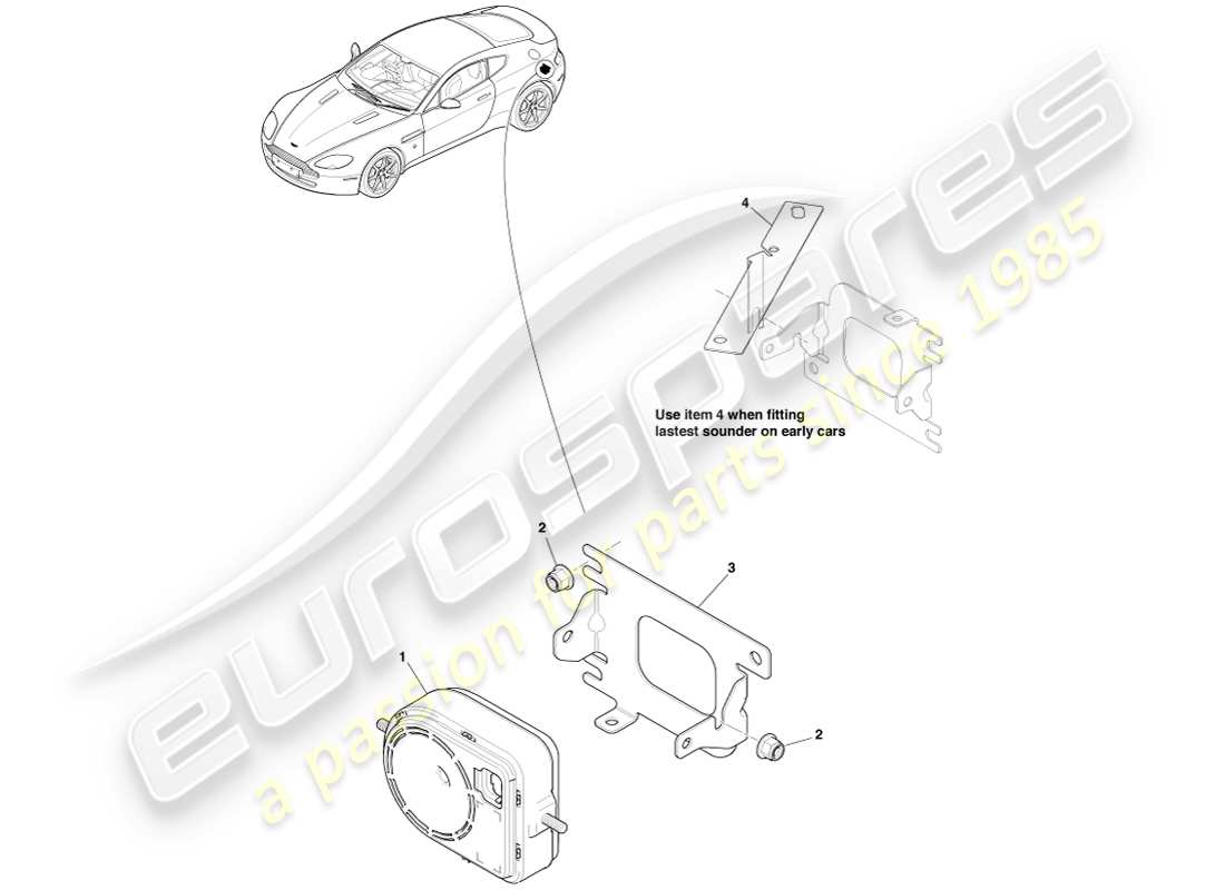 aston martin v8 vantage (2005) diagramma delle parti della sirena di sicurezza