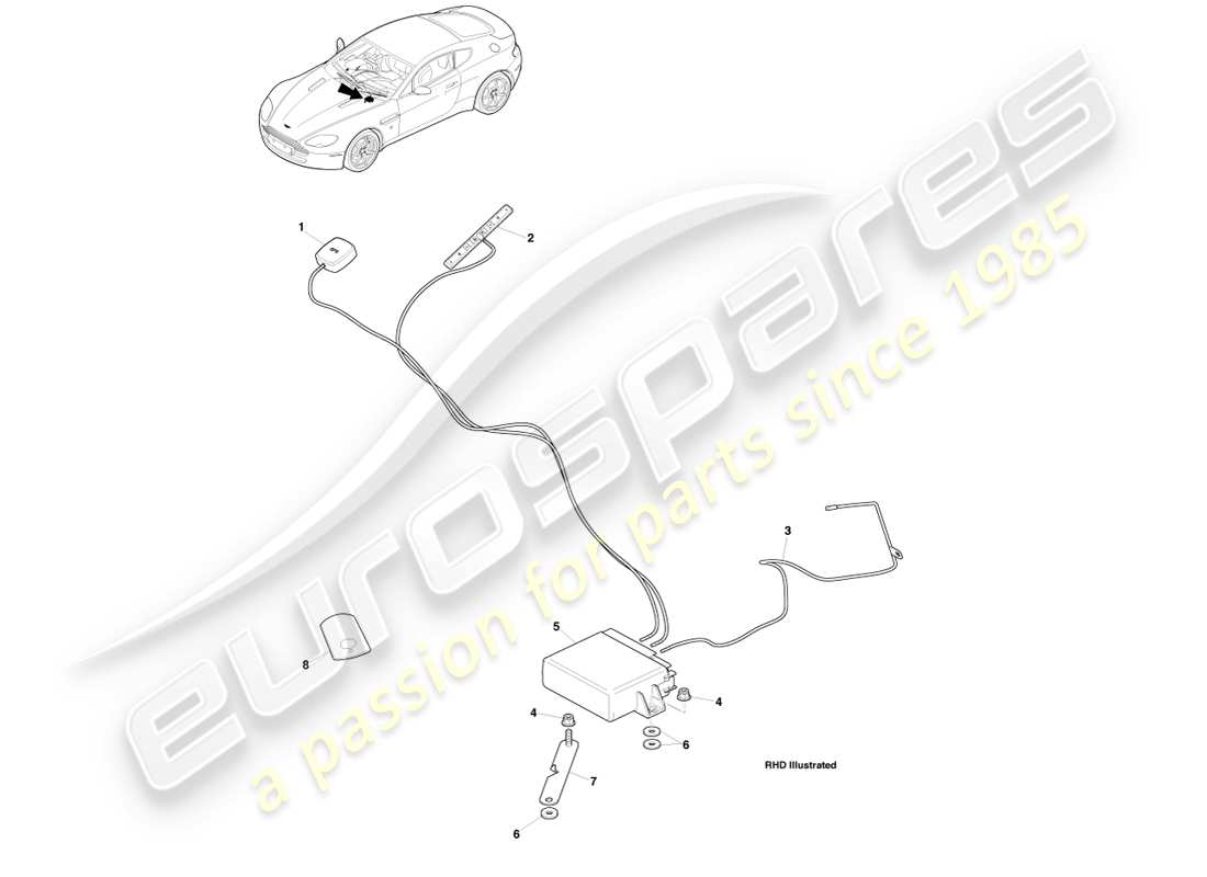 aston martin v8 vantage (2005) inseguitore, cobra, diagramma delle parti 14my