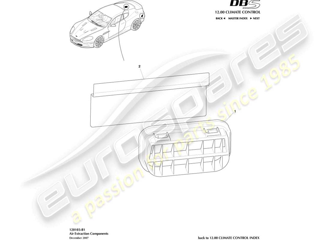 aston martin dbs (2007) componenti per l'estrazione dell'aria diagramma delle parti
