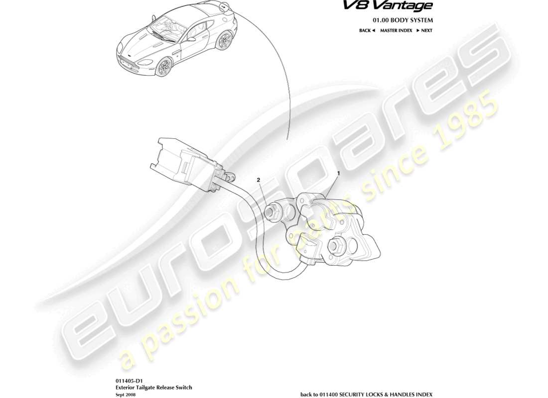aston martin v8 vantage (2006) diagramma della parte di rilascio del portellone posteriore