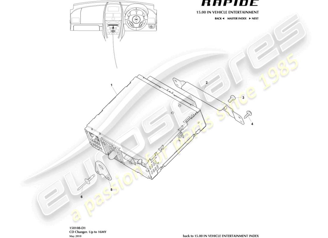 aston martin rapide (2014) cd-wechsler, bis zu 16my teilediagramm