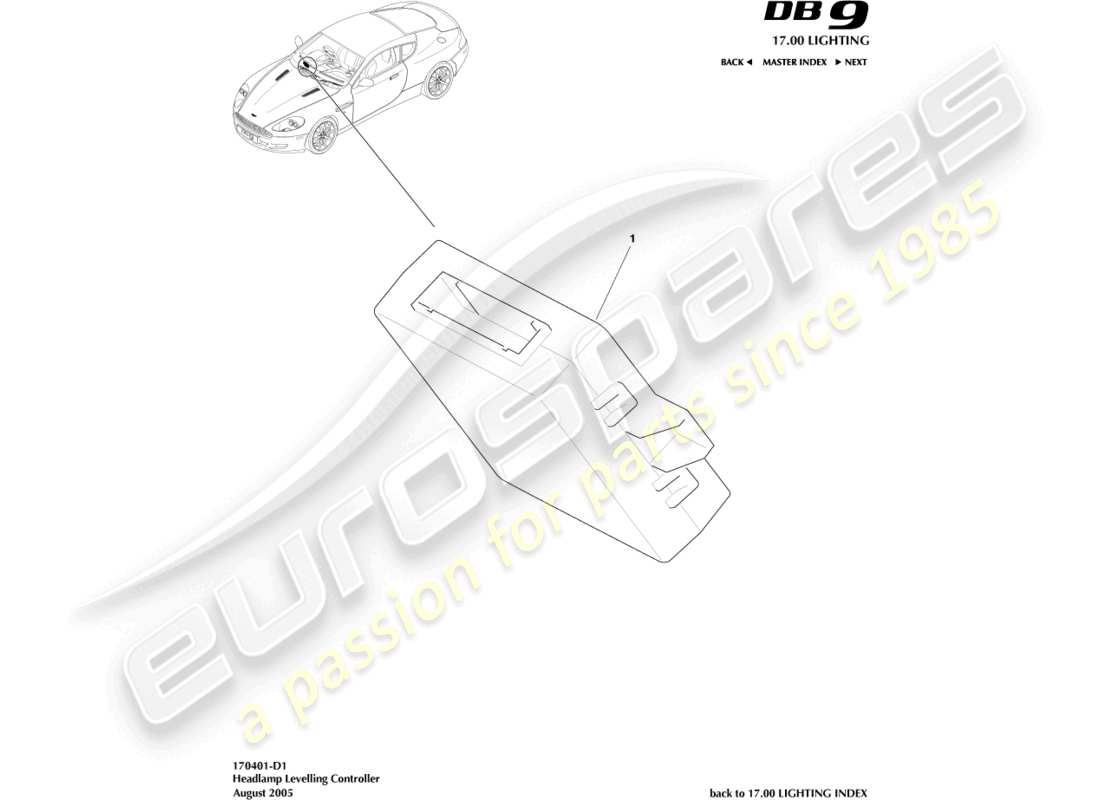 aston martin db9 (2009) controller livellamento fari diagramma delle parti