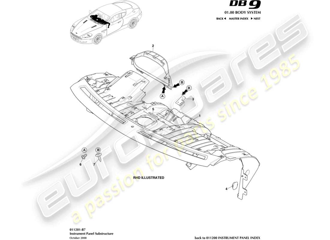 aston martin db9 (2006) sottostruttura ip diagramma delle parti