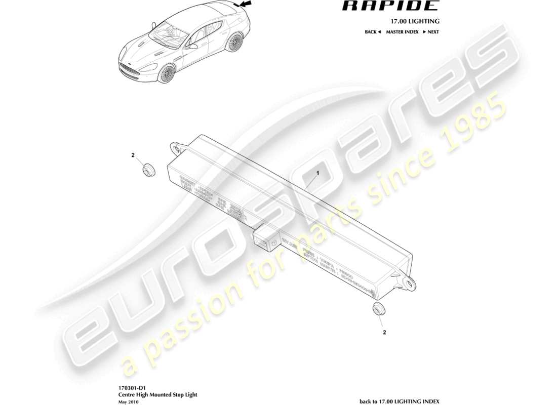 aston martin rapide (2013) luce stop montata in alto diagramma delle parti