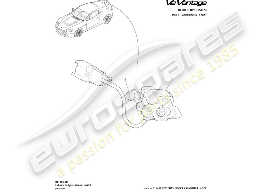 aston martin v12 vantage (2010) diagramma della parte di rilascio del portellone posteriore