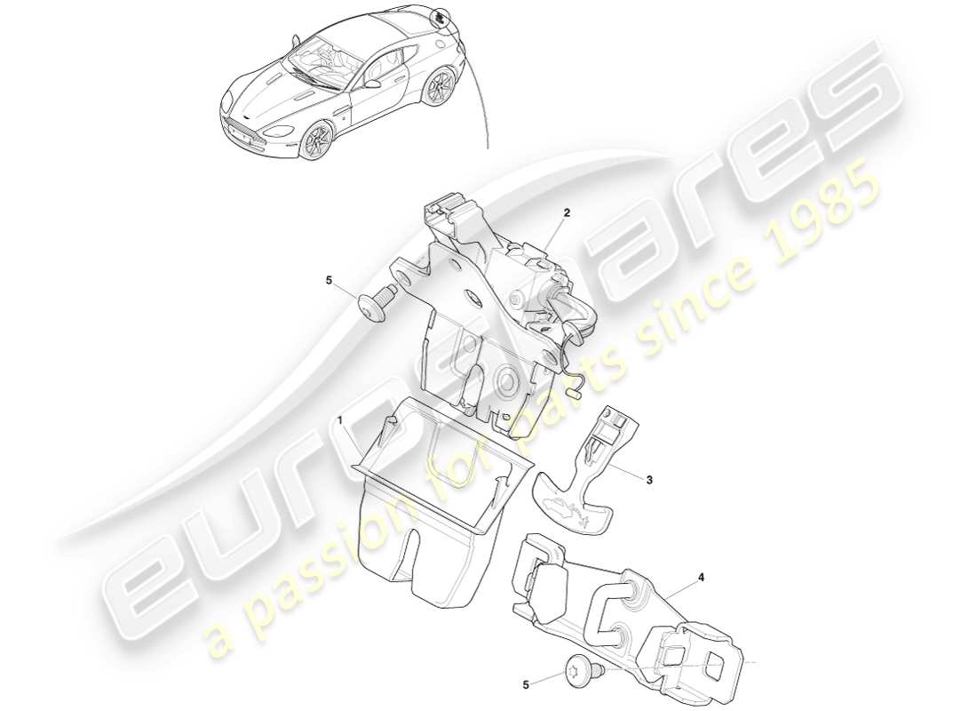 aston martin v8 vantage (2005) diagramma delle parti del sistema di chiusura del bagagliaio